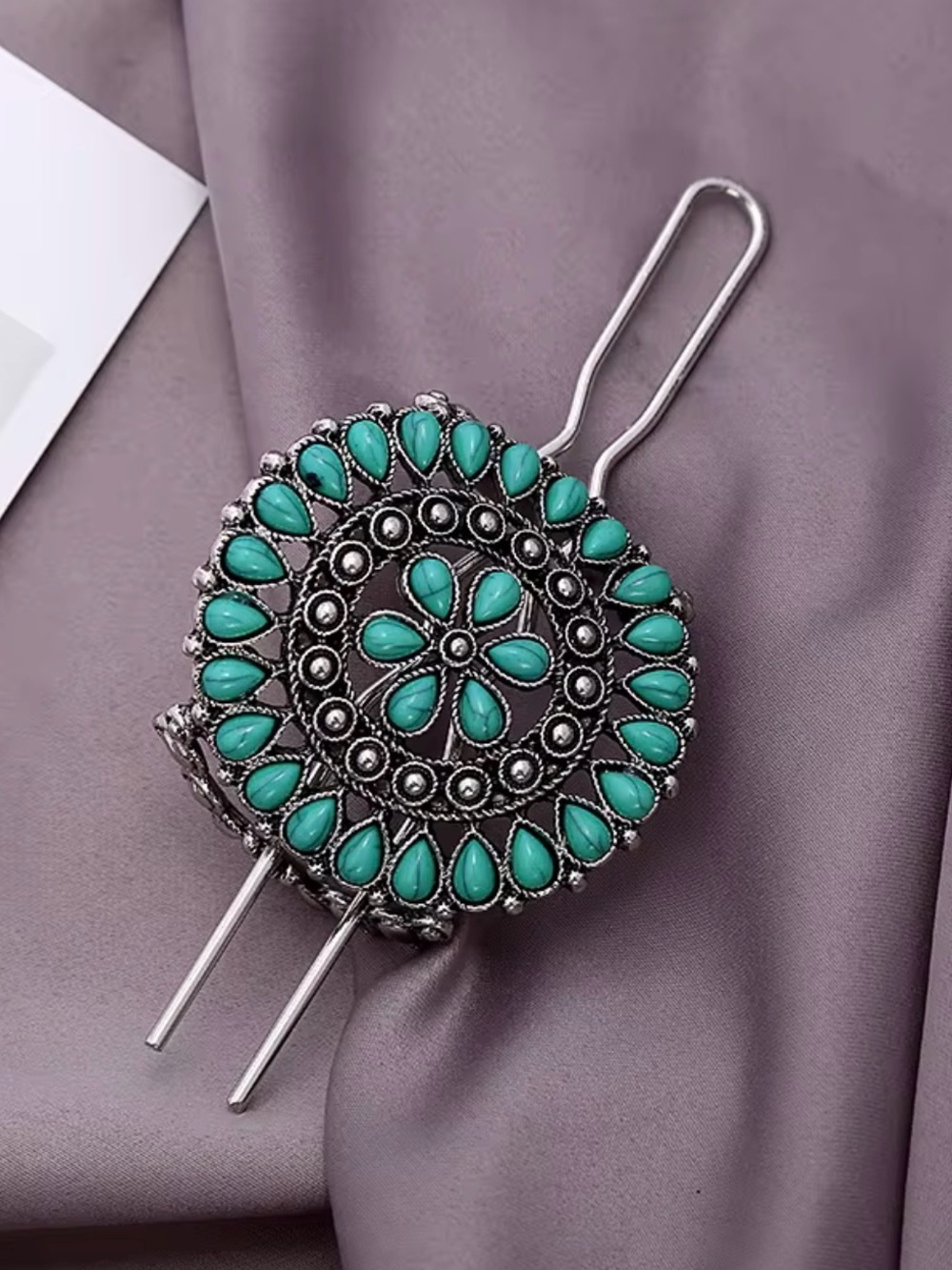 Turquoise Teardrop Floral Hair Fork